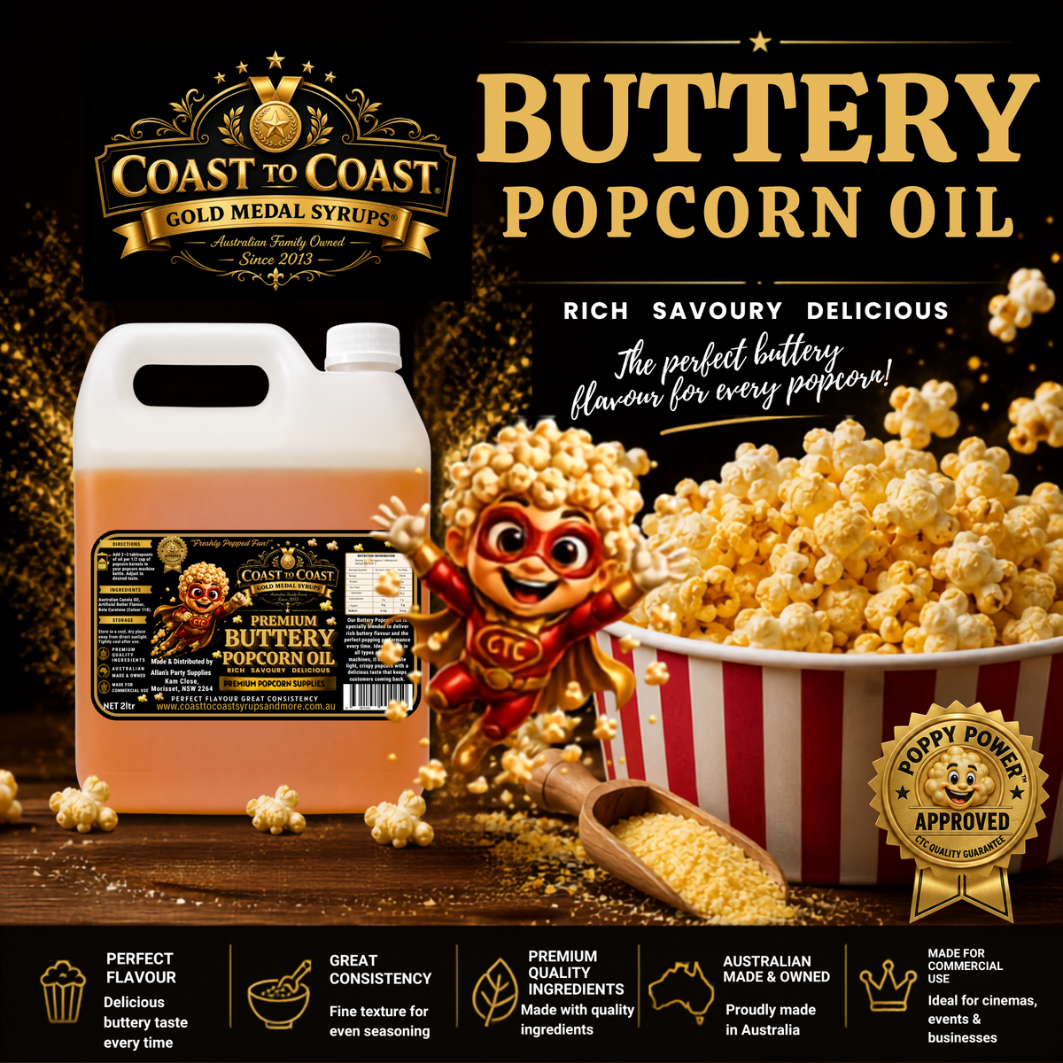 Premium Buttery Popcorn Oil 1ltr - Coast to Coast Gold Medal Syrups®