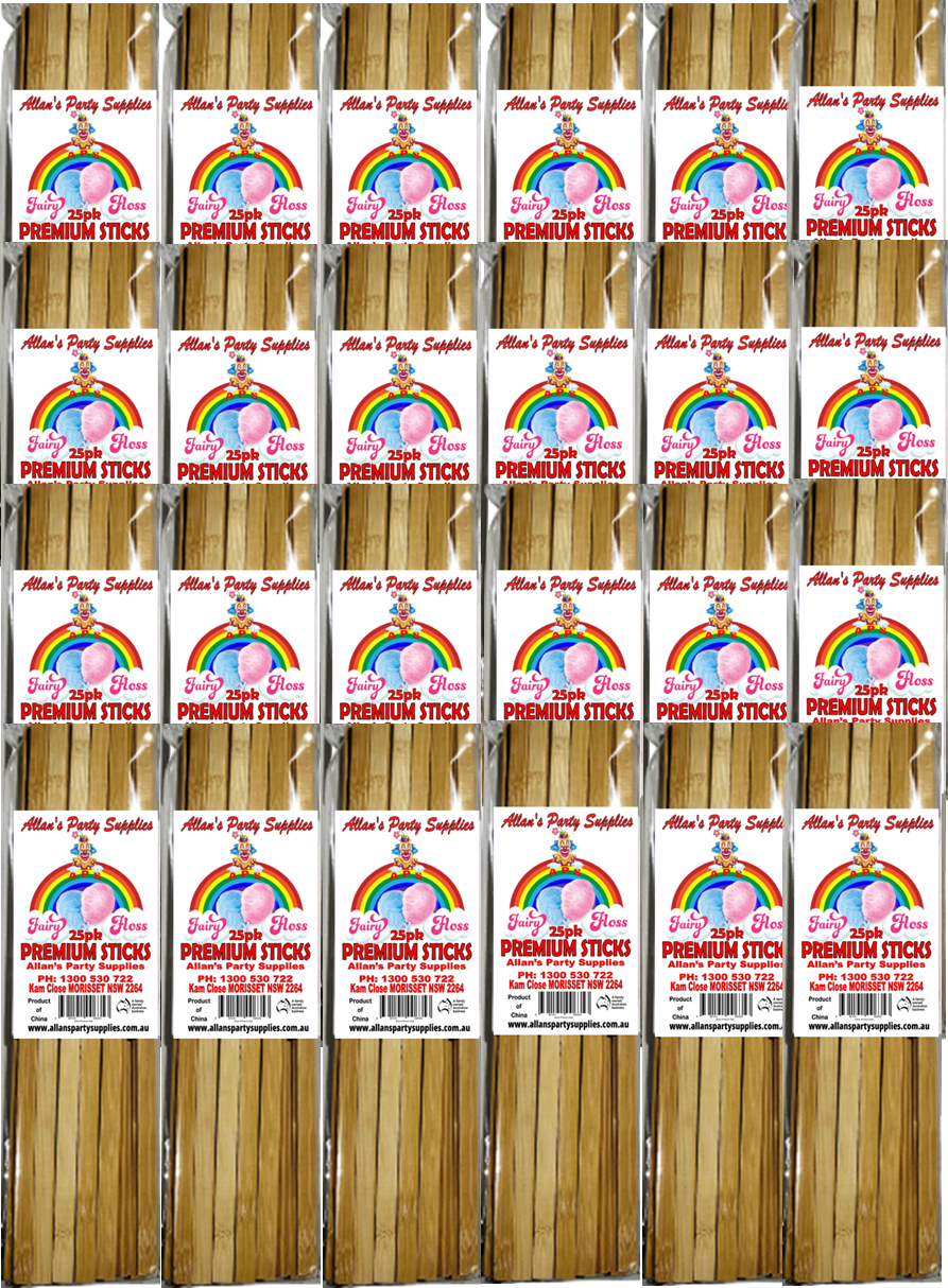 #5p APS, 24 x 25 pack Premium Eco Friendly Bamboo Fairy Floss Sticks, 250mm