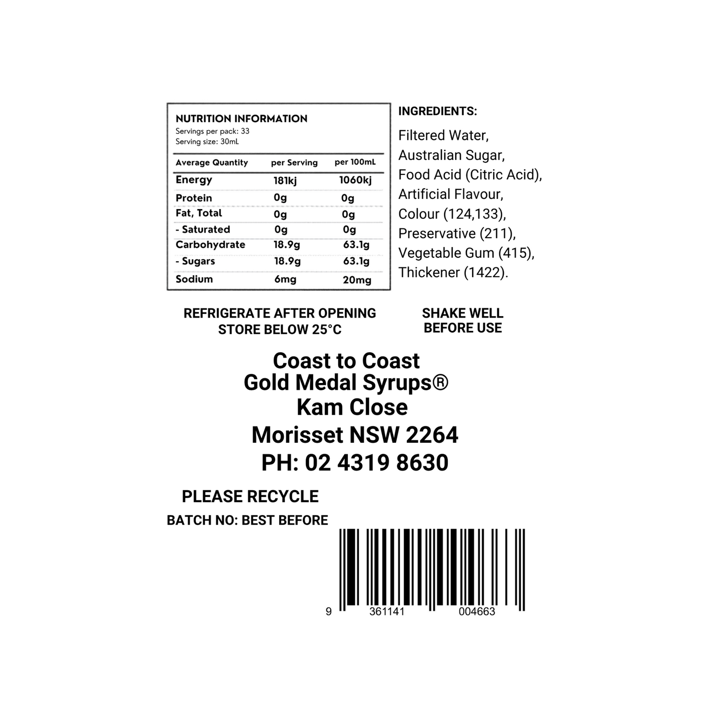#2 Grape, Milkshake/Sundae toppings 1ltr, Coast to Coast Gold Medal Syrups®