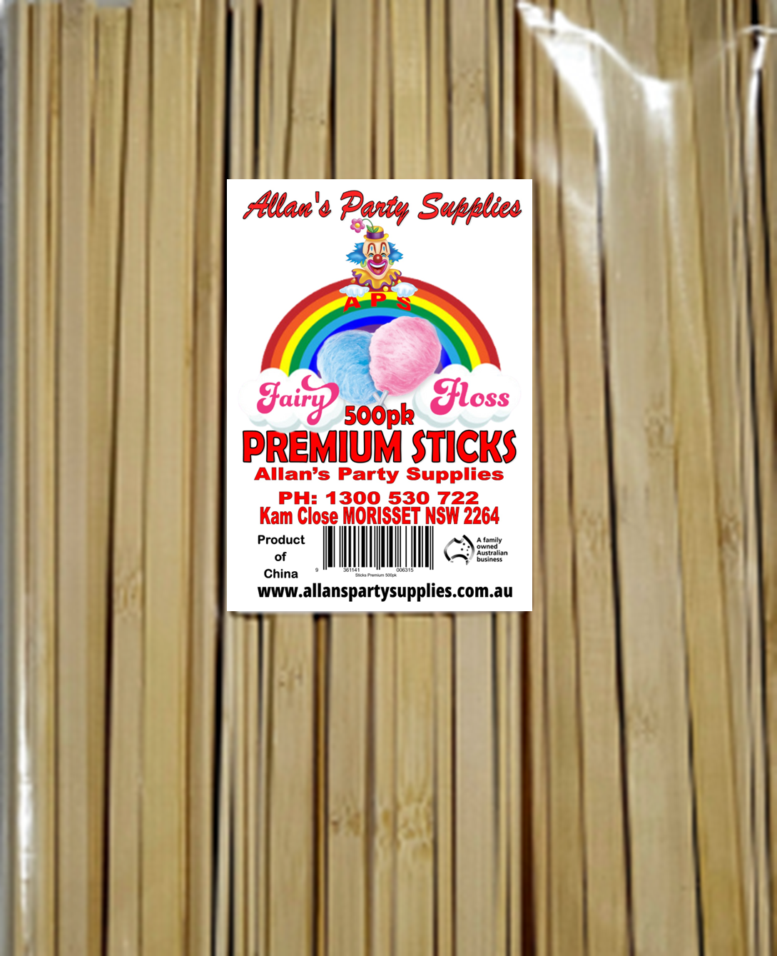 #5p APS, 500pk Premium Eco Friendly Bamboo Fairy Floss Sticks, Cotton Candy Sticks 250mm