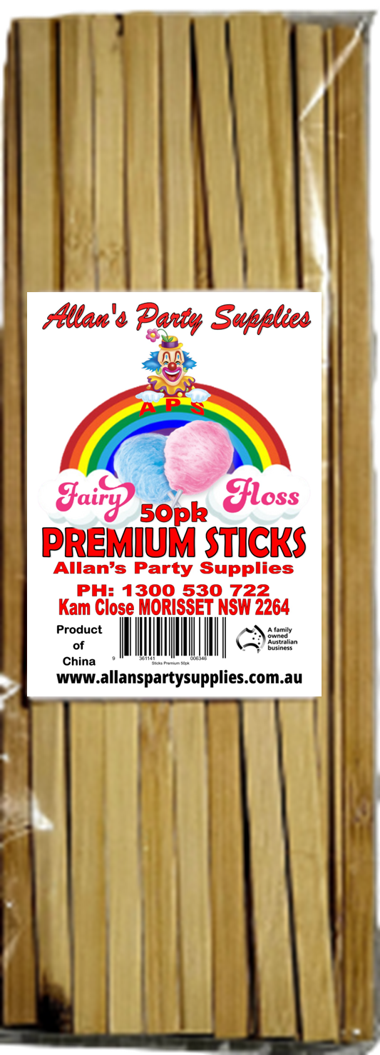 #5p APS, 50pk Premium Eco Friendly Bamboo Fairy Floss Sticks, Cotton Candy Sticks 250mm