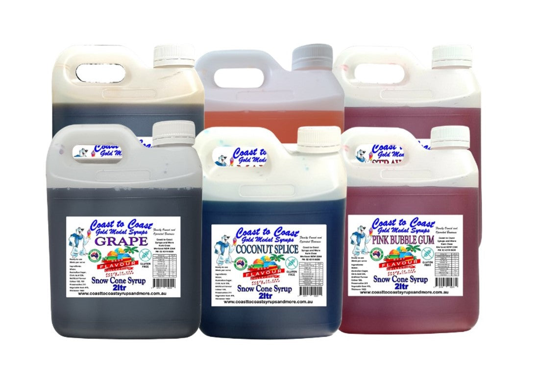#5 COAST TO COAST GOLD MEDAL SYRUPS®, 6 X 2LTR BOTTLES ASSORTED FLAVOURS, PREMIUM SNOW CONE SYRUPS