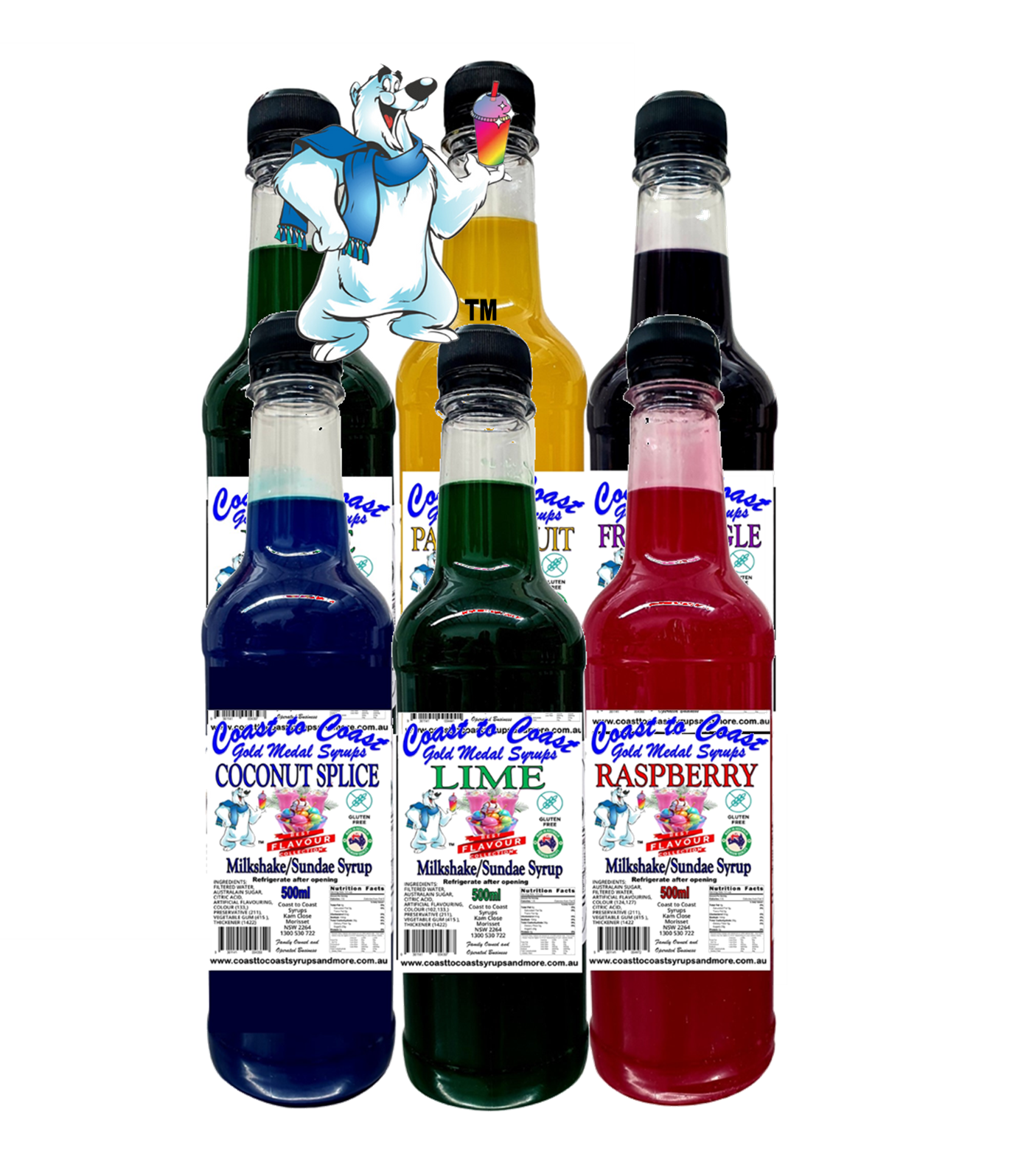 #1, 6 x 500ml, Milkshake/Sundae Toppings, Coast to Coast Gold Medal Syrups®