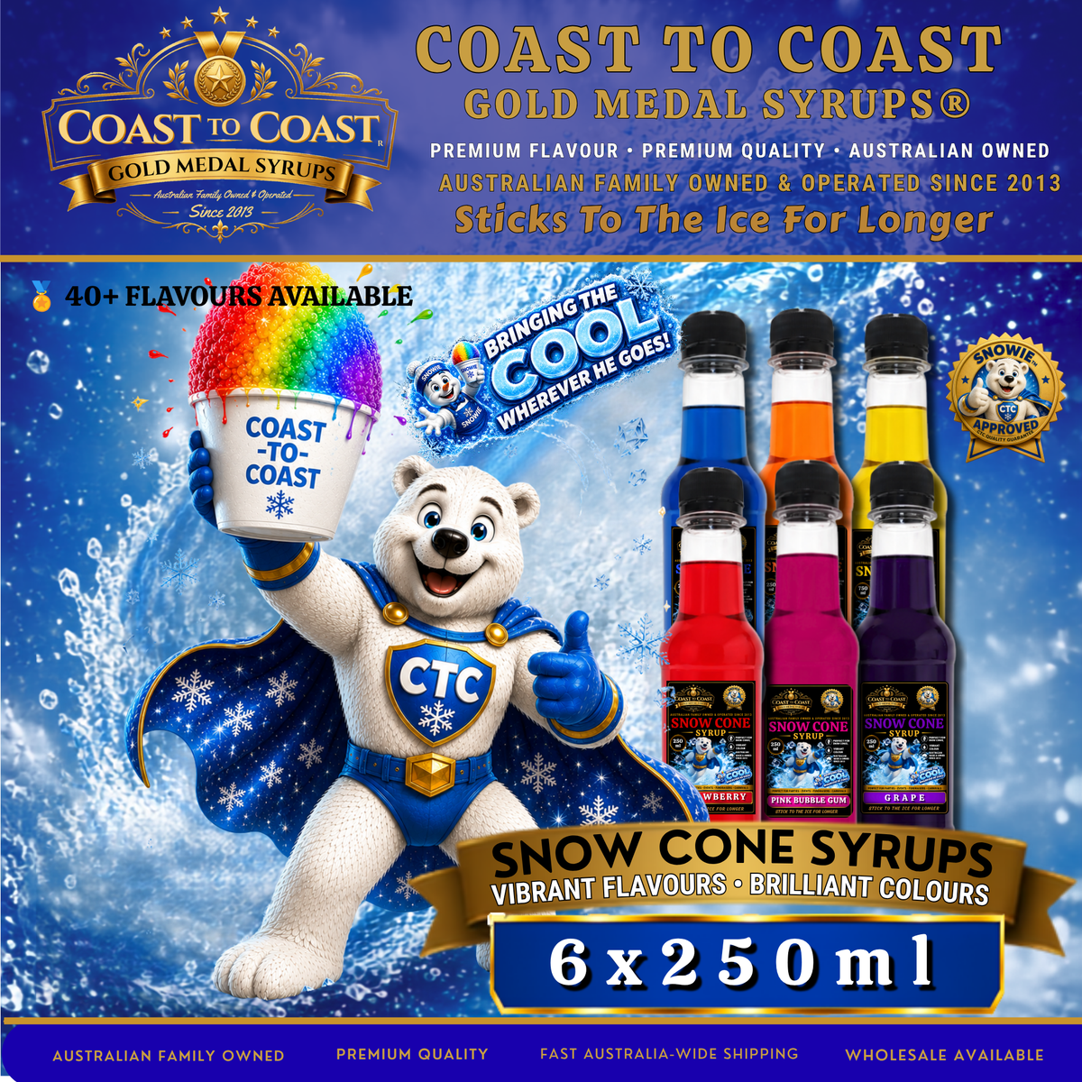 Coast to Coast Gold Medal Syrups® 6 x 250ml Snow Cone Syrup