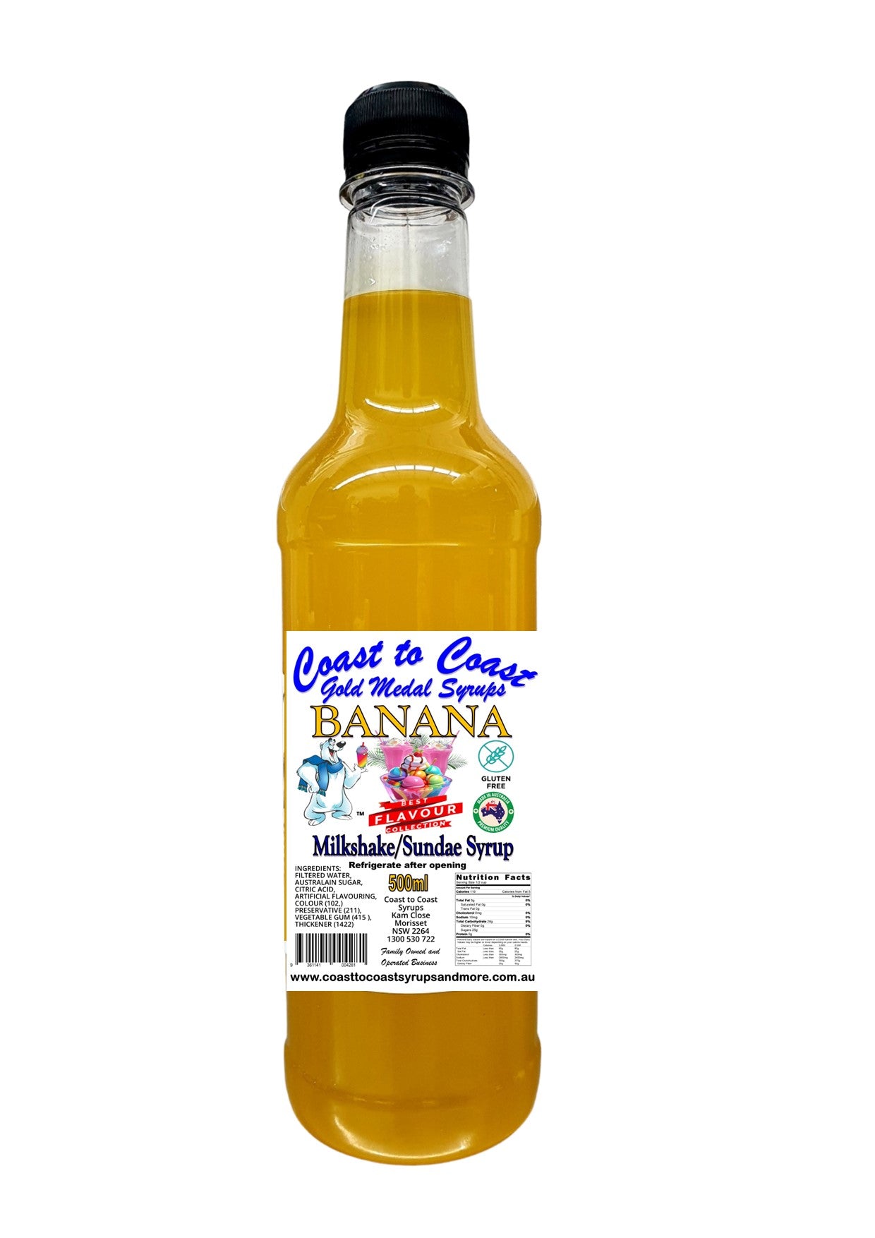 #1 Banana, Milkshake/Sundae toppings 500ml, Coast to Coast Gold Medal Syrups®
