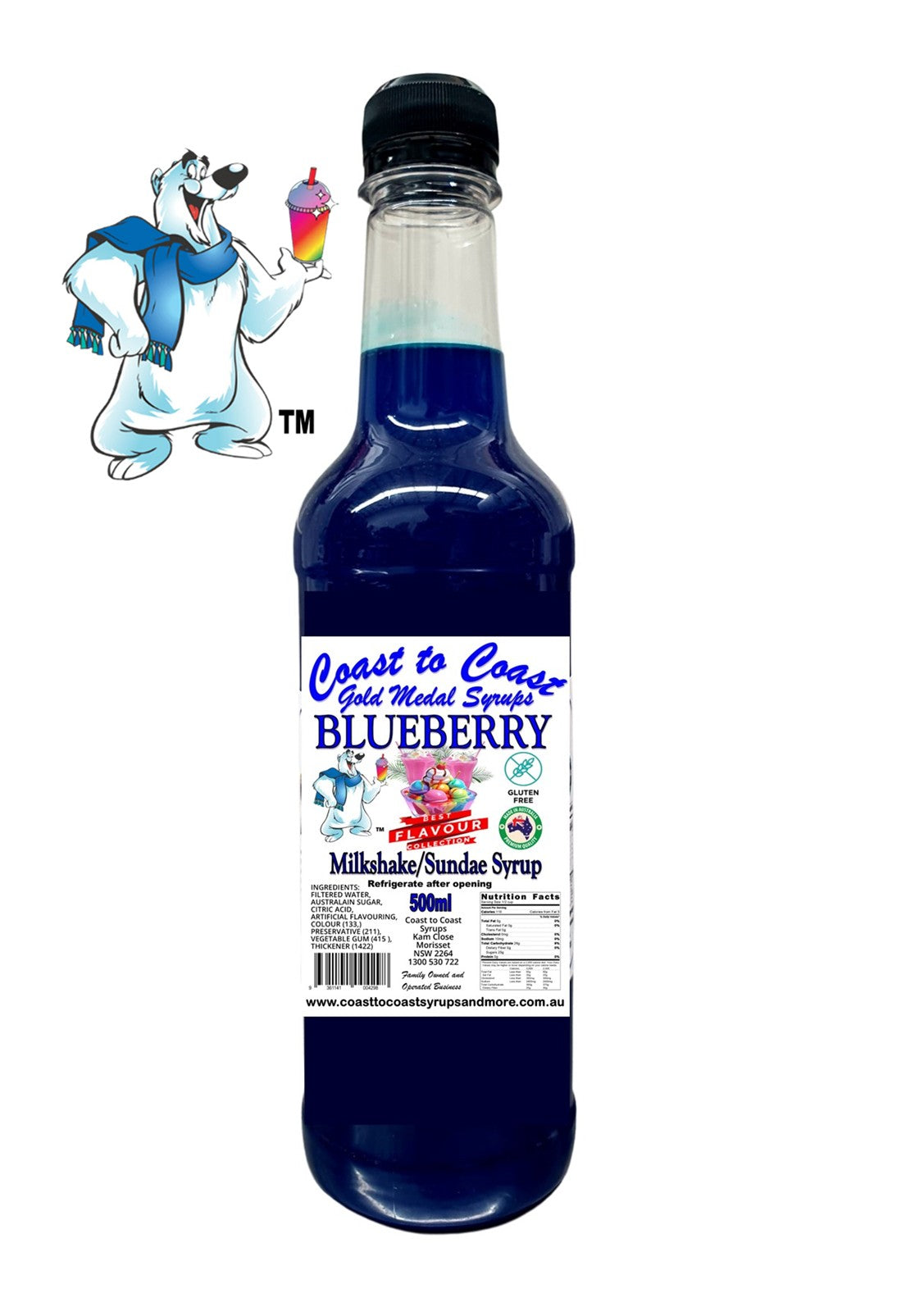 #1 Blueberry, Milkshake/Sundae toppings 500ml, Coast to Coast Gold Medal Syrups®