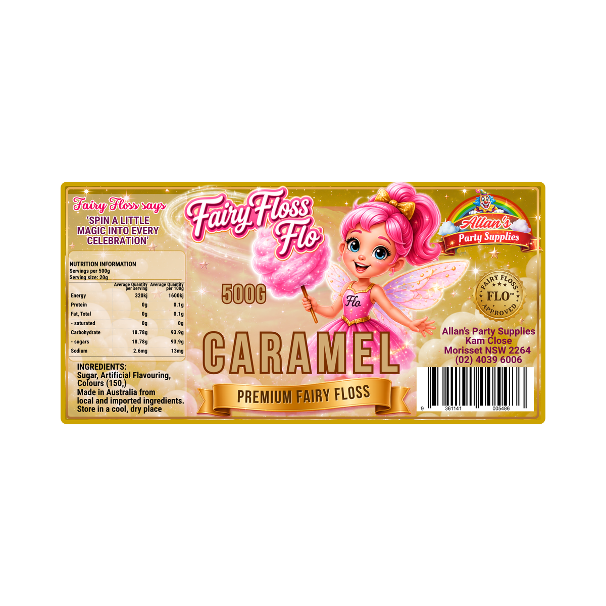 Caramel Fairy Floss Sugar – 500g Jar - Allan's Party Supplies