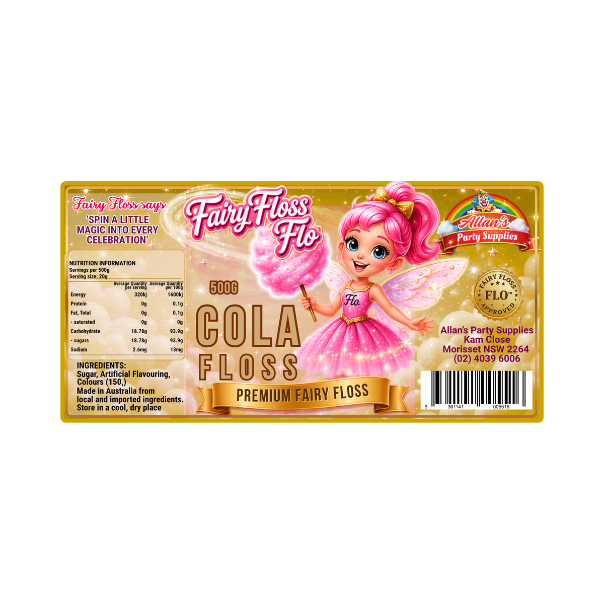 Cola Fairy Floss Sugar – 500g Jar - Allan's Party Supplies