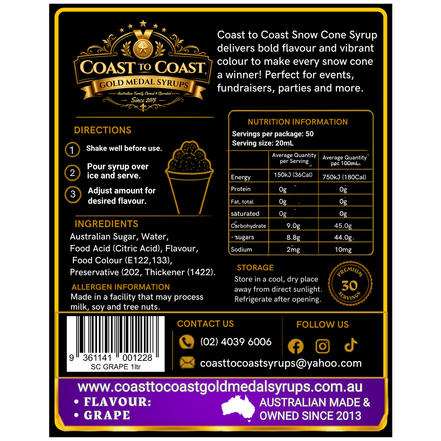 Grape Snow Cone Syrups 1ltr - Coast to Coast Gold Medal Syrups®