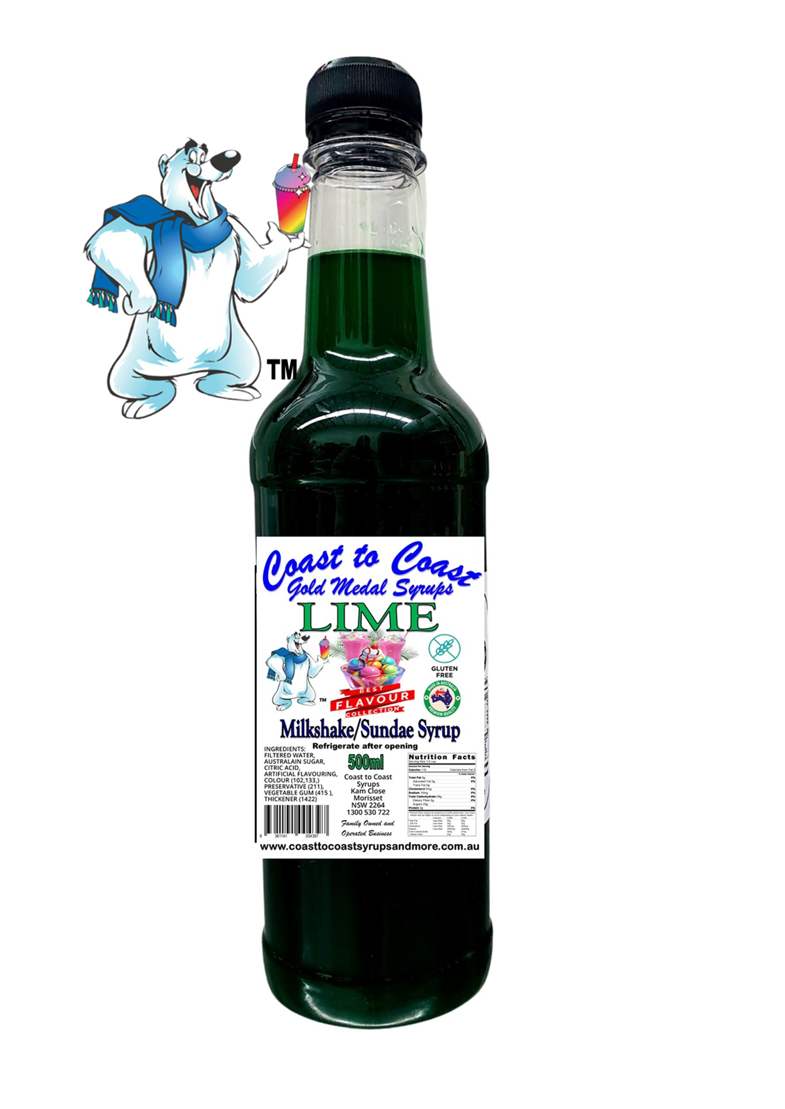 #1 Lime, Milkshake/Sundae toppings 500ml, Coast to Coast Gold Medal Syrups®