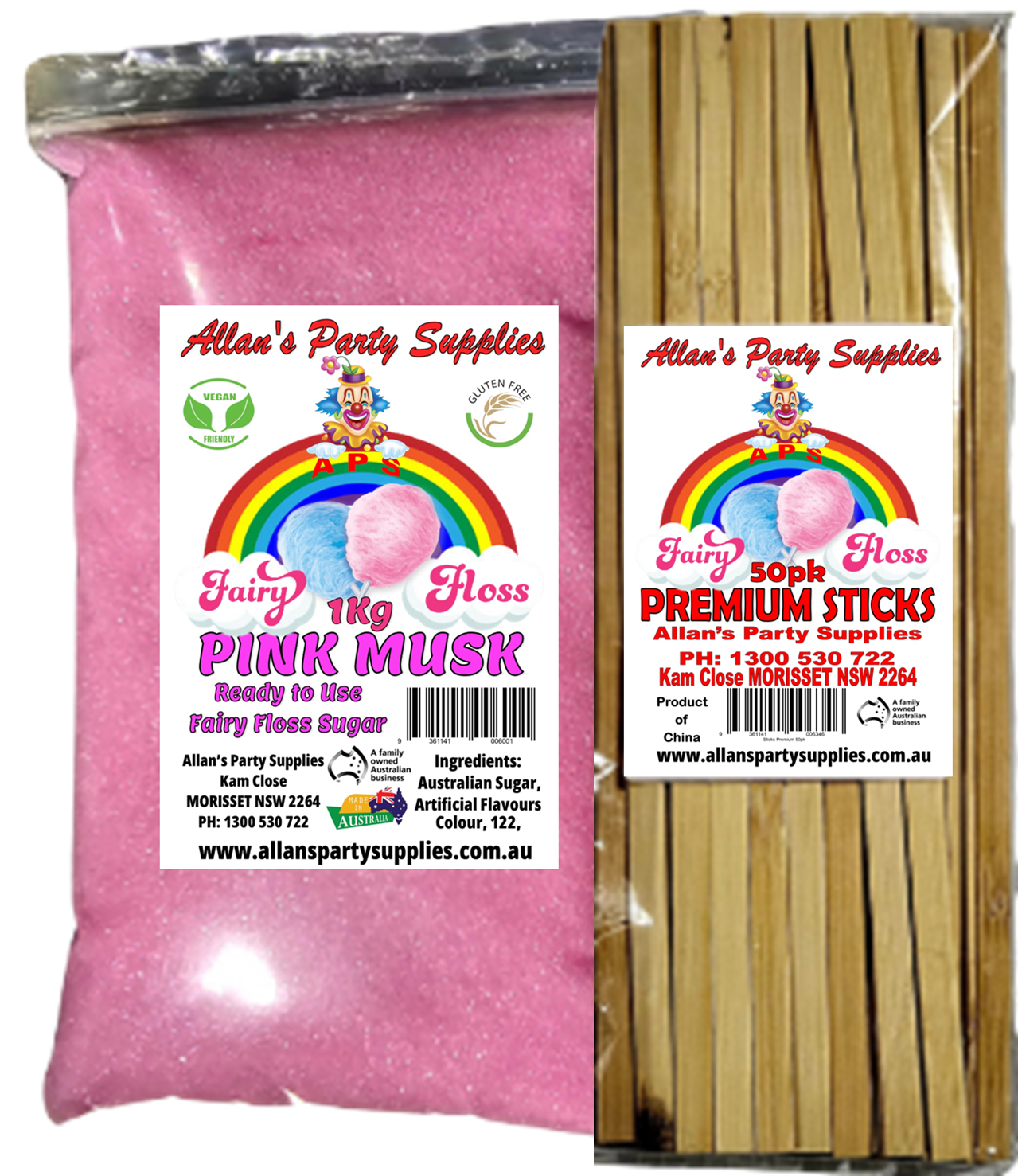 #3 APS, Fairy Floss Sugar & Sticks 50 Serve Kit, Vanilla Pink, With Over 35plus Flavours