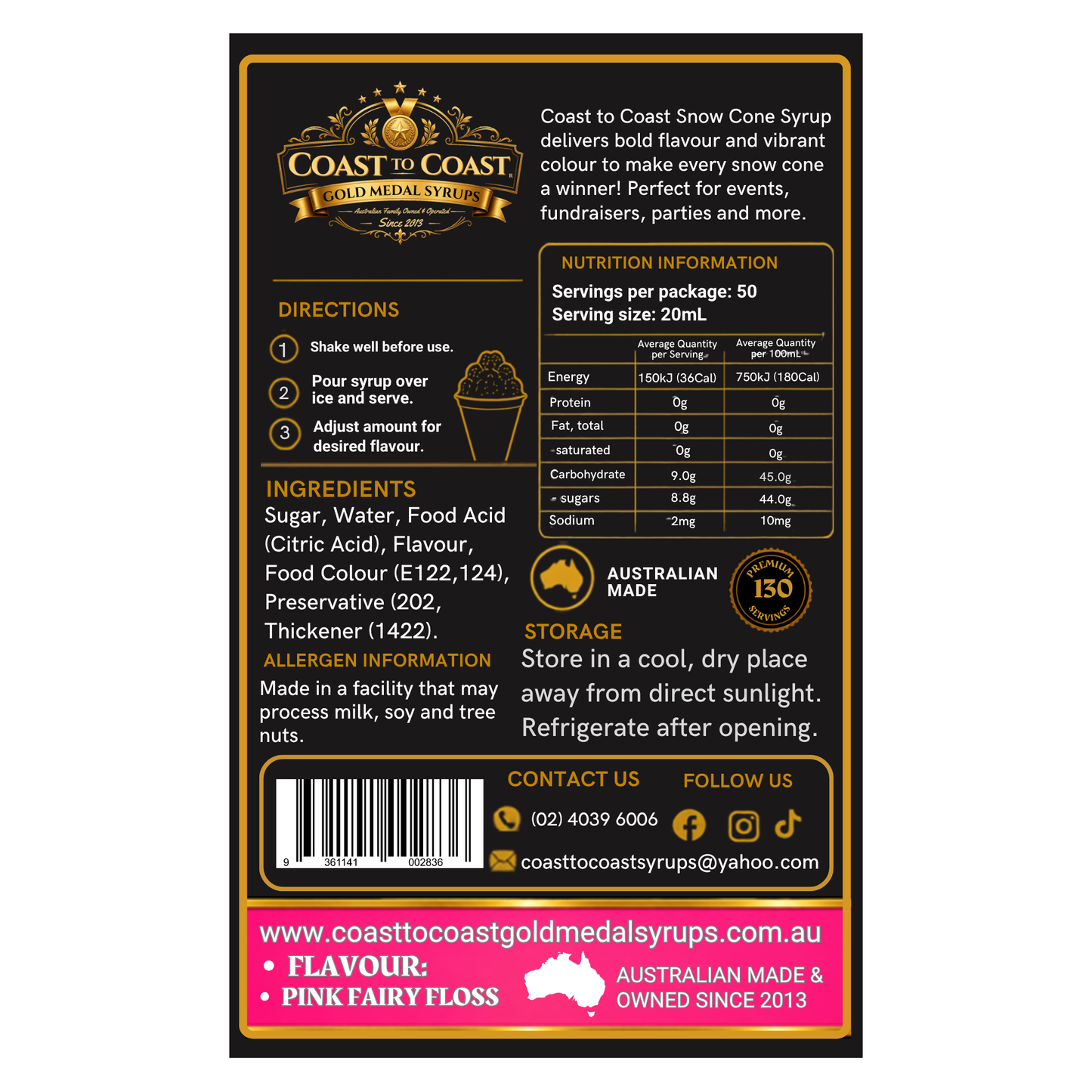 Pink Fairy Floss Snow Cone Syrups 4ltr - Coast to Coast Gold Medal Syrups®