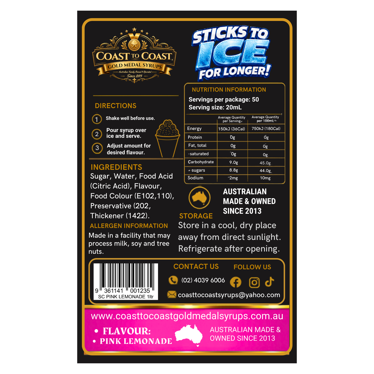 Pink Lemonade Snow Cone Syrups 1ltr - Coast to Coast Gold Medal Syrups®
