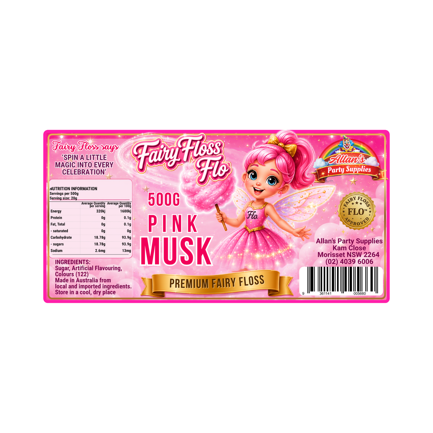 Pink Musk Fairy Floss Sugar – 500g Jar - Allan's Party Supplies