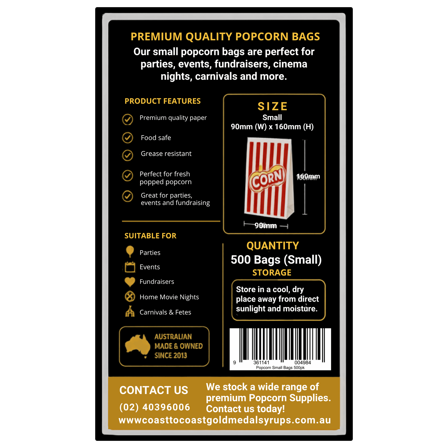 📦 Popcorn Bags 500 pack - Coast to Coast Gold Medal Syrups®