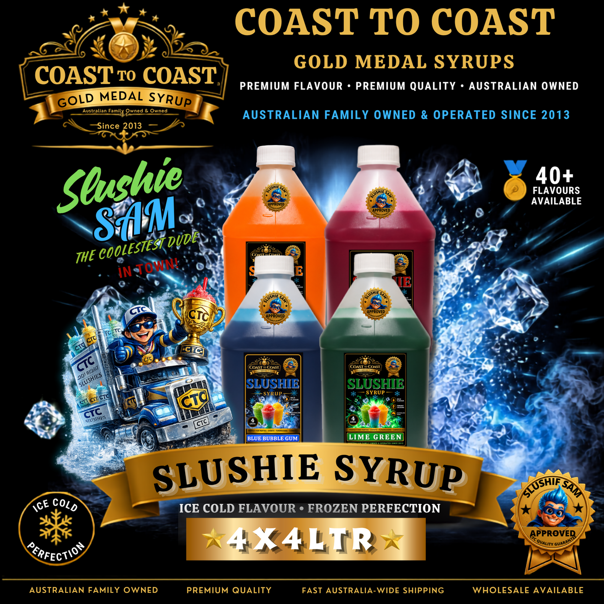 Premium Assorted Slushie Syrups 4x4ltr - Coast to Coast Gold Medal Syrups