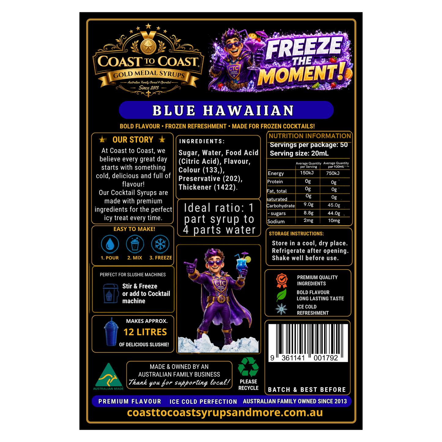 Premium Blue Hawaiian Cocktail Syrups 2ltr - Coast to Coast Gold Medal Syrups®