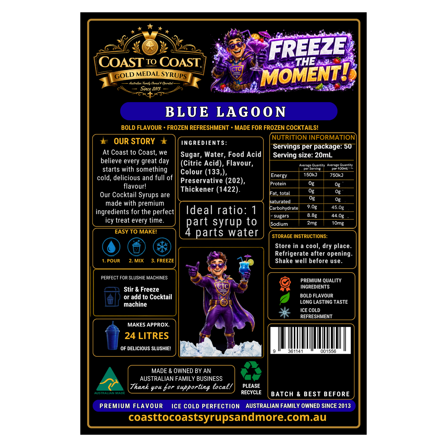 Blue Lagoon Premium Cocktail Syrups 4ltr - Coast to Coast Gold Medal Syrups®