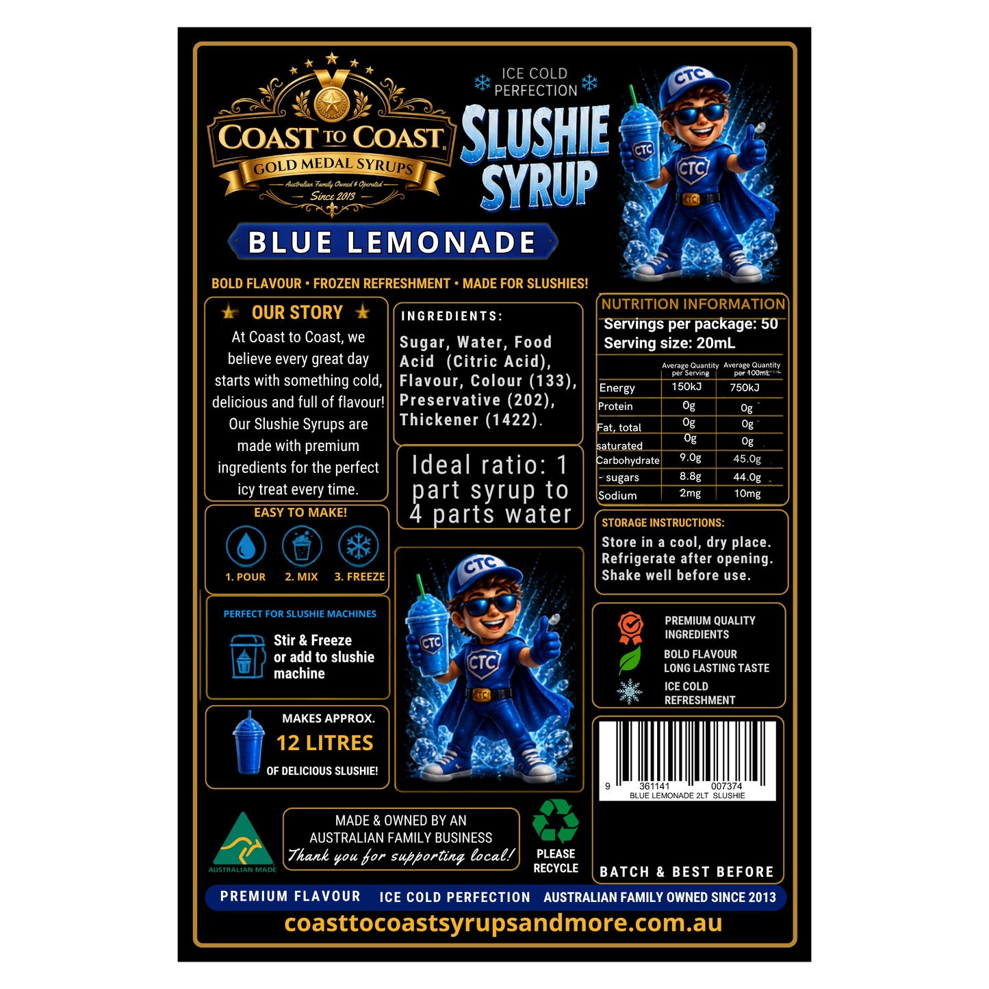 Premium Blue Lemonade Slushie Syrups 2ltr - Coast to Coast Gold Medal Syrups