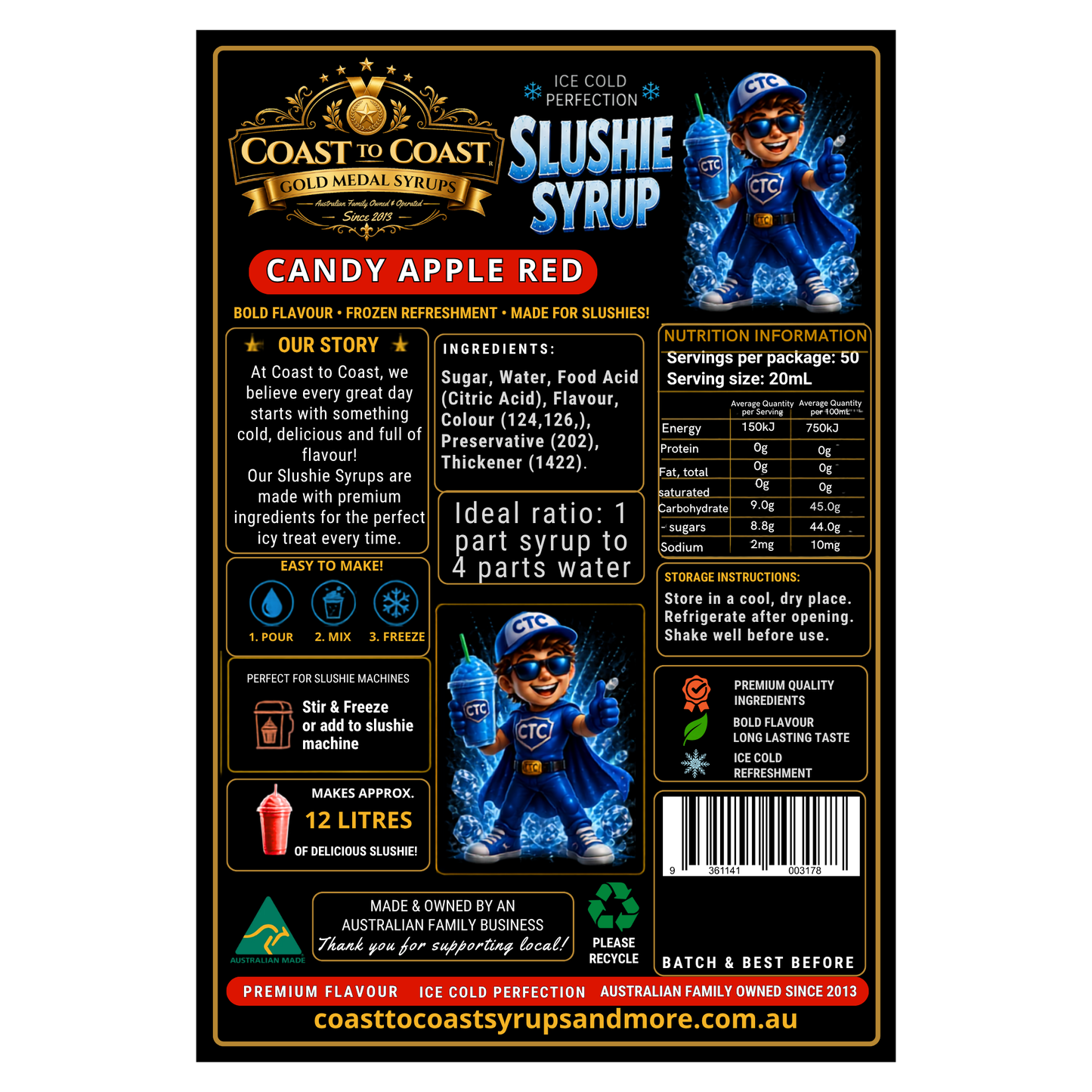 Premium Candy Apple Red Slushie Syrups 2ltr - Coast to Coast Gold Medal Syrups