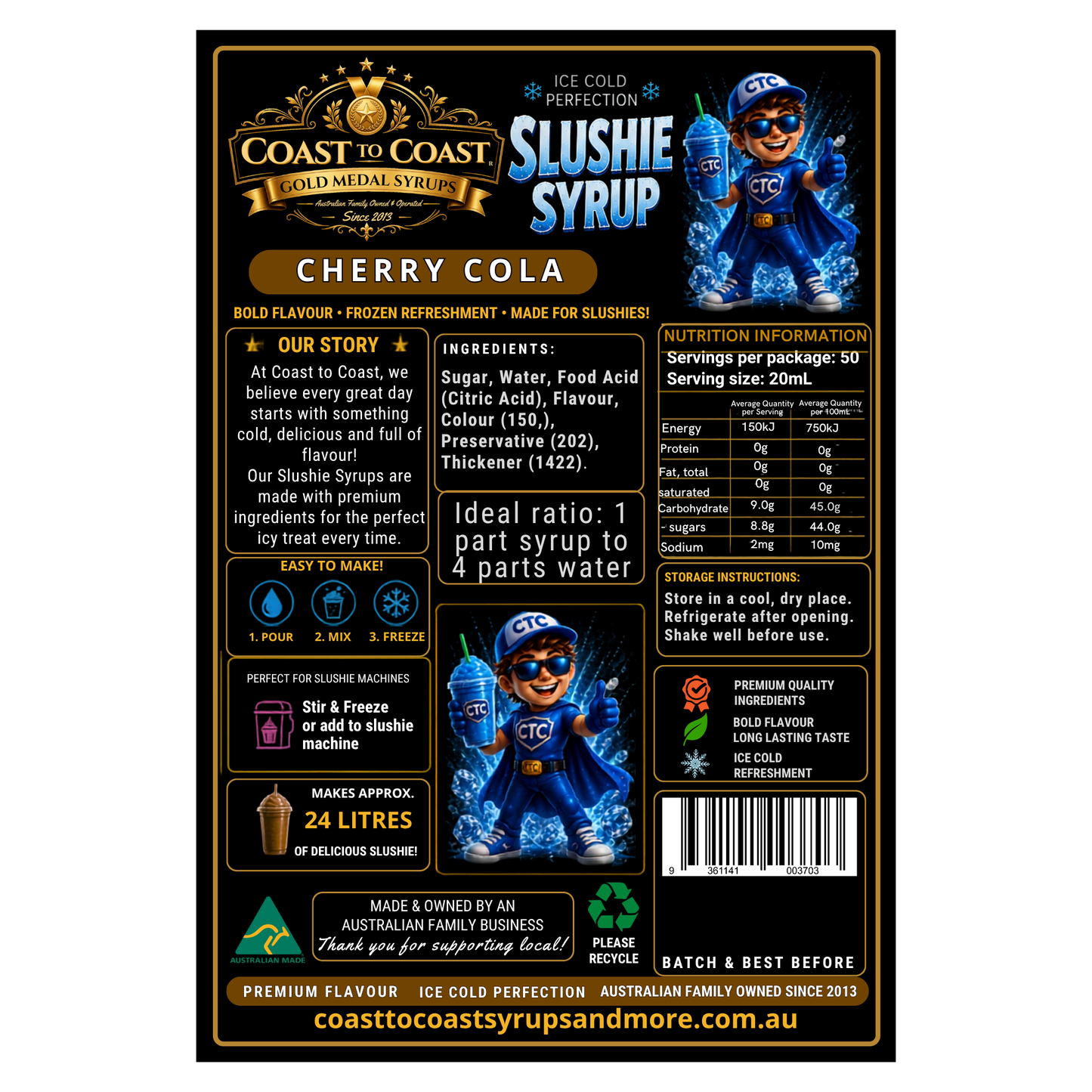 Premium Cherry Cola Slushie Syrups 4ltr - Coast to Coast Gold Medal Syrups