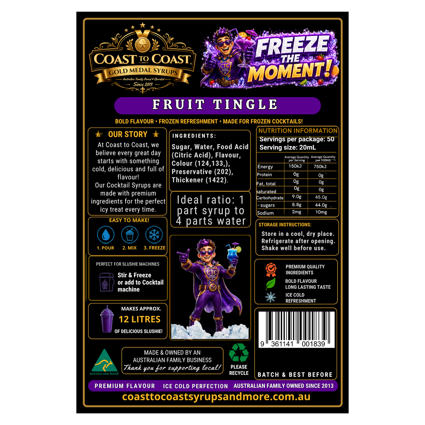 Premium Fruit Tingle Cocktail Syrups 2ltr - Coast to Coast Gold Medal Syrups®