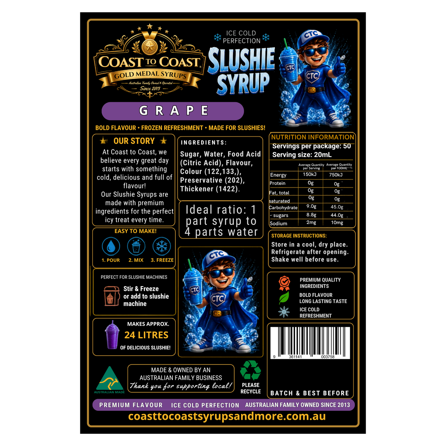 Premium Grape Slushie Syrups 4ltr - Coast to Coast Gold Medal Syrups