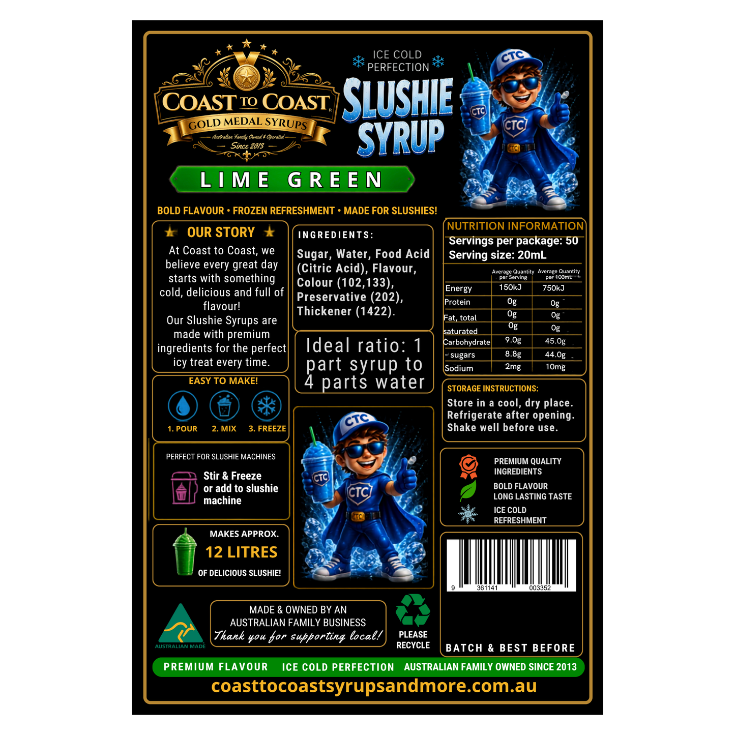 Premium Lime Green Slushie Syrups 2ltr - Coast to Coast Gold Medal Syrups