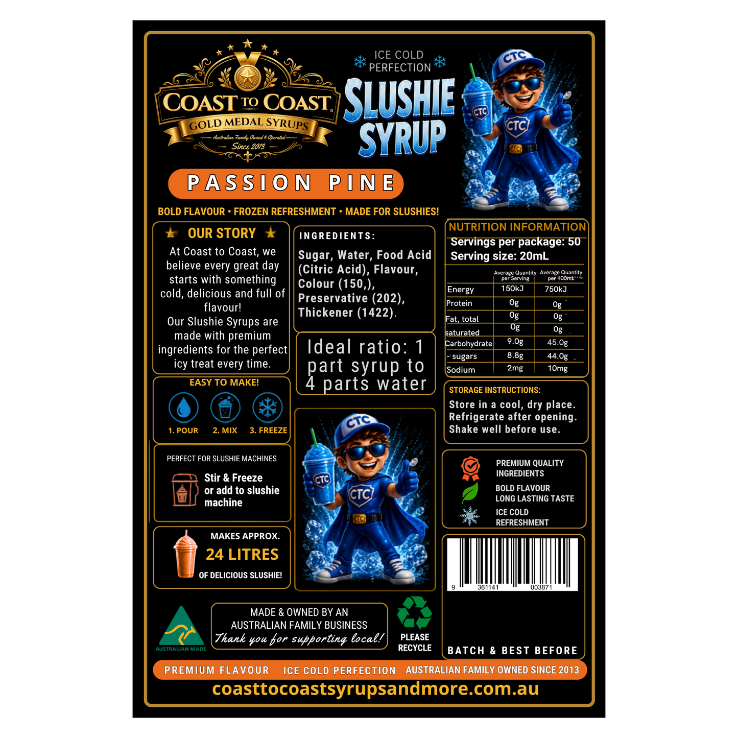Premium Passion Pine Slushie Syrups 4ltr - Coast to Coast Gold Medal Syrups