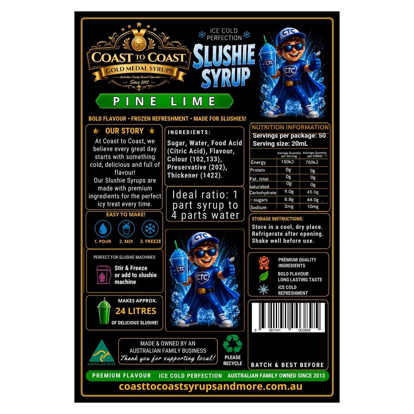 Premium Pine Lime Slushie Syrups 4ltr - Coast to Coast Gold Medal Syrups