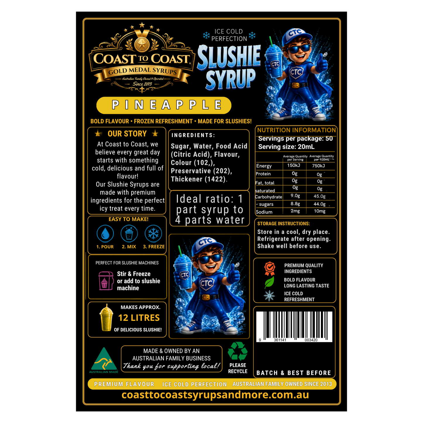 Premium Pineapple Slushie Syrups 2ltr - Coast to Coast Gold Medal Syrups