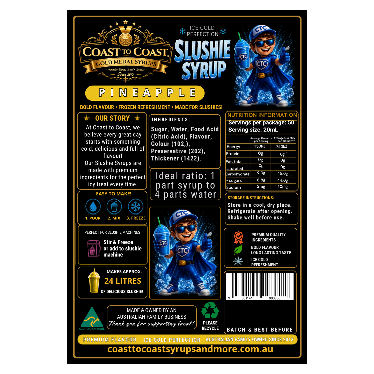 Premium Pineapple Slushie Syrups 4ltr - Coast to Coast Gold Medal Syrups