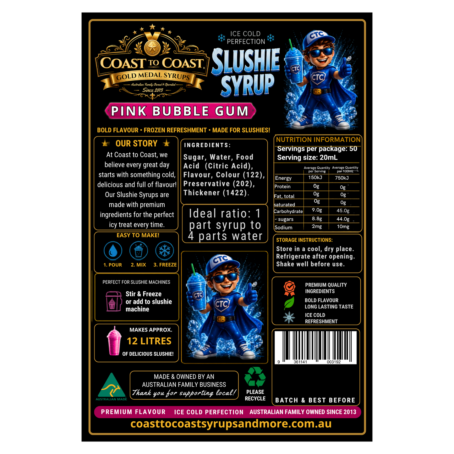 Premium Pink Bubble Gum Slushie Syrups 2ltr - Coast to Coast Gold Medal Syrups
