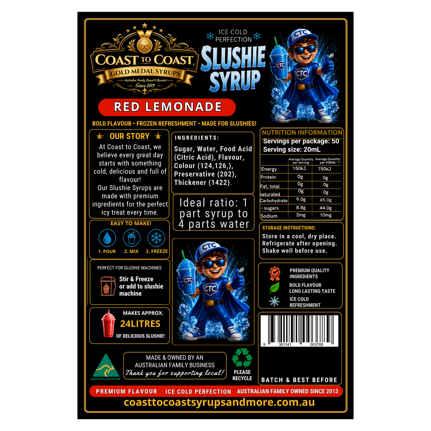 Premium Red Lemonade Slushie Syrups 4ltr - Coast to Coast Gold Medal Syrups