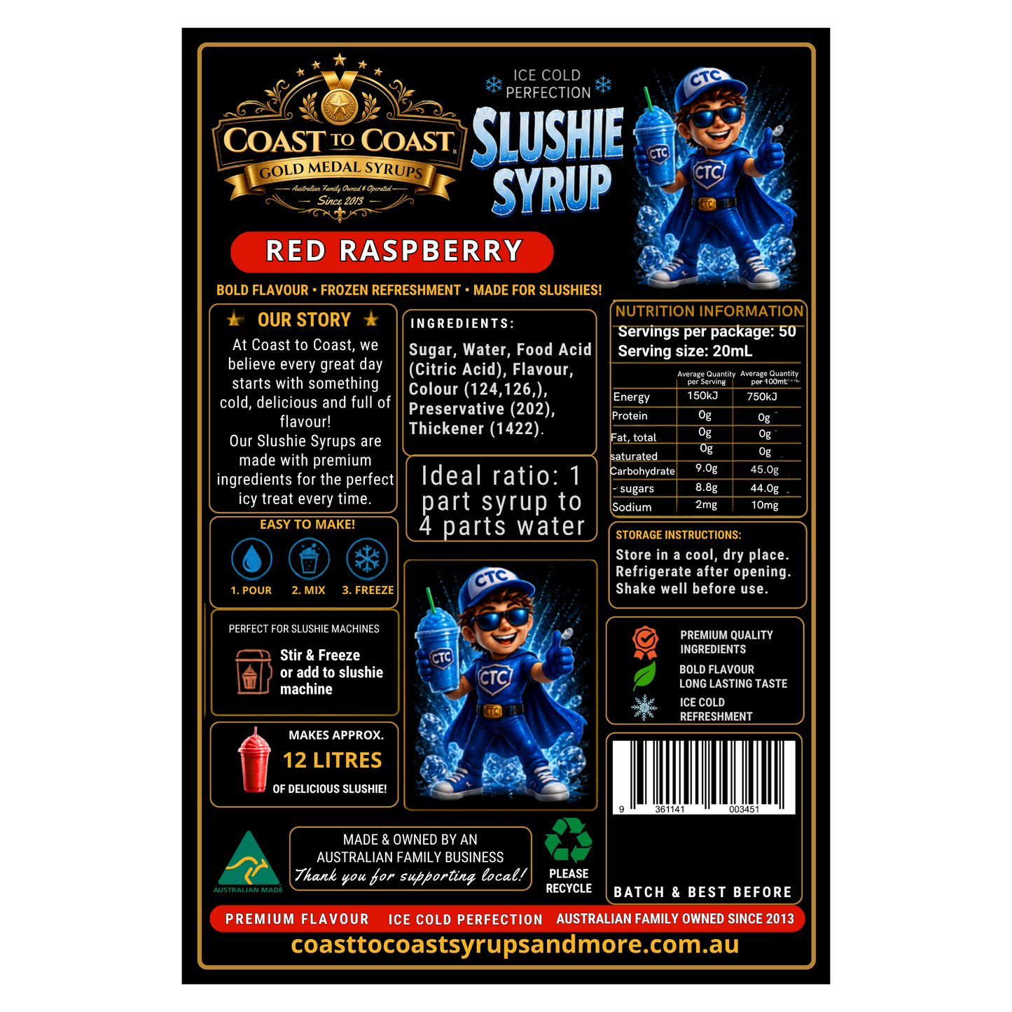 Premium Red Raspberry Slushie Syrups 2ltr - Coast to Coast Gold Medal Syrups
