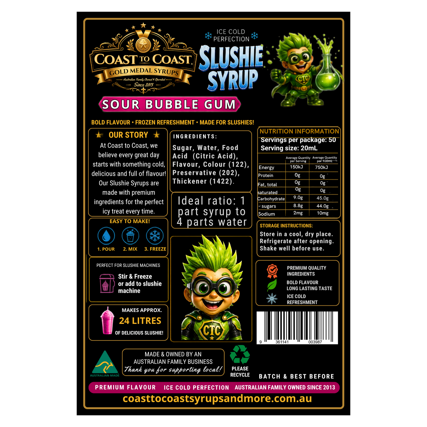 Premium Sour Bubble Gum Slushie Syrups 4ltr - Coast to Coast Gold Medal Syrups