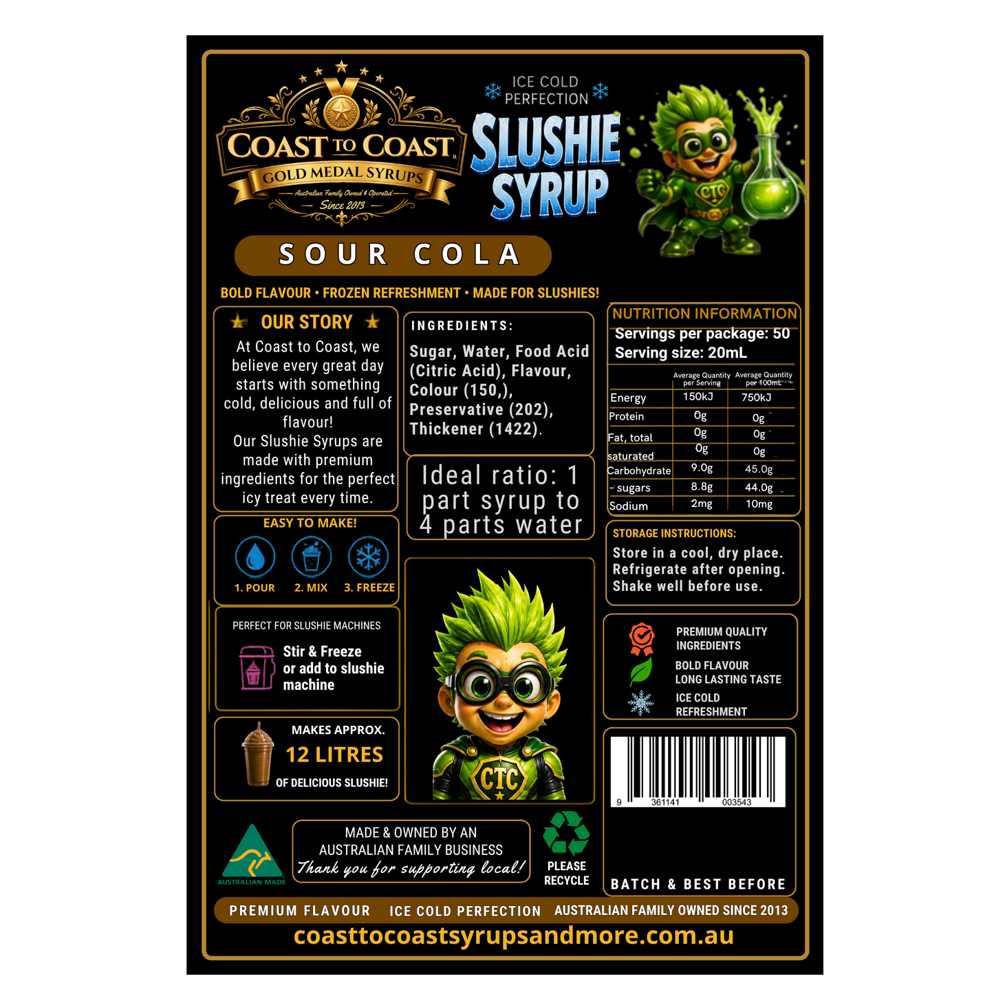 Premium Sour Cola Slushie Syrups 2ltr - Coast to Coast Gold Medal Syrups