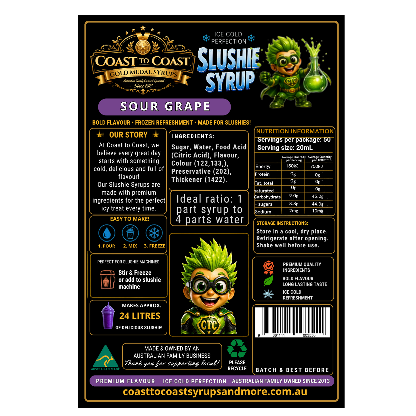 Premium Sour Grape Slushie Syrups 2ltr - Coast to Coast Gold Medal Syrups