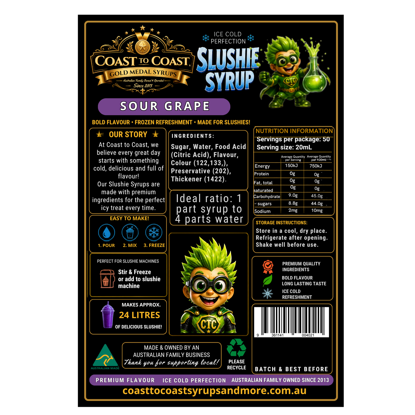 Premium Sour Grape Slushie Syrups 4ltr - Coast to Coast Gold Medal Syrups