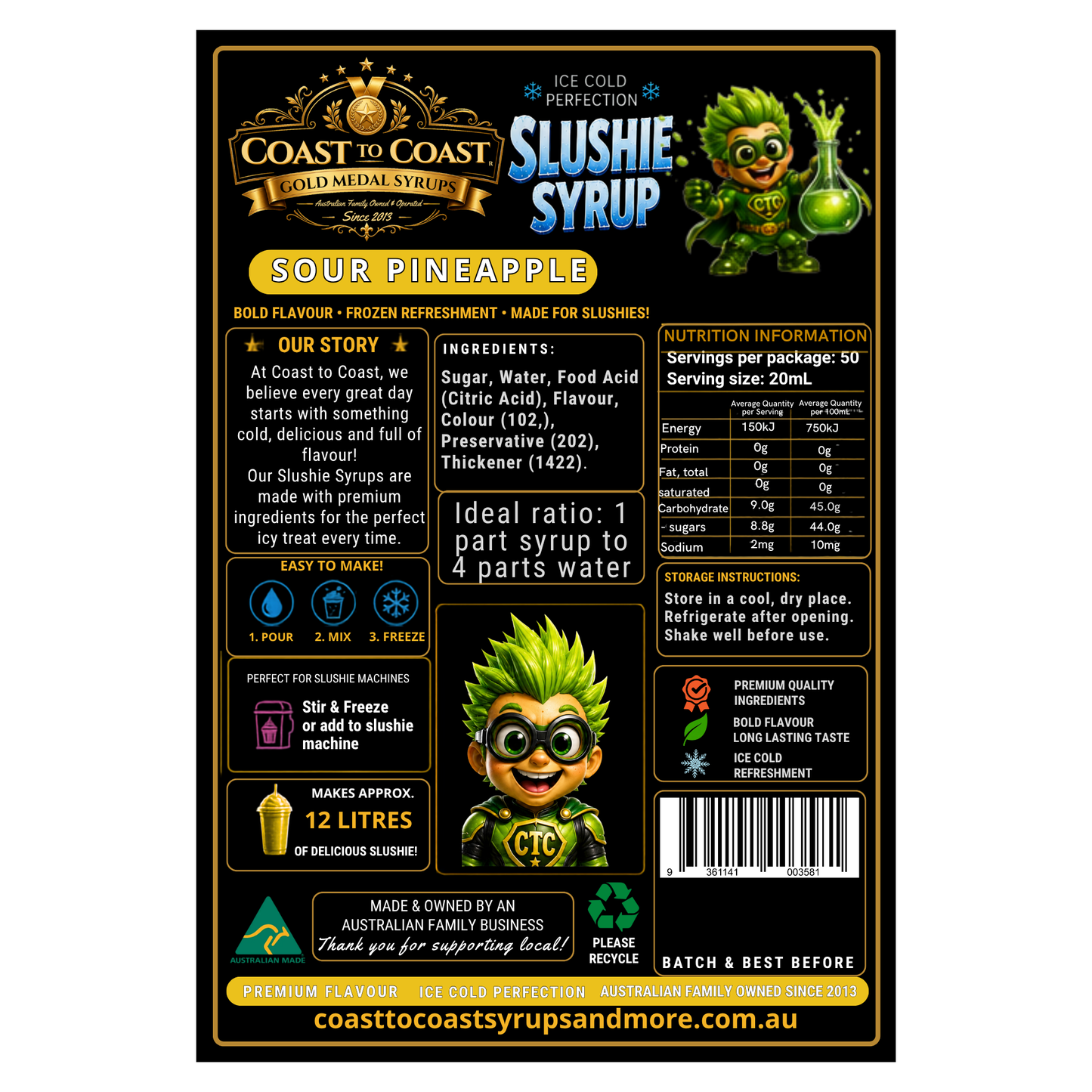 Premium Sour Pineapple Slushie Syrups 2ltr - Coast to Coast Gold Medal Syrups