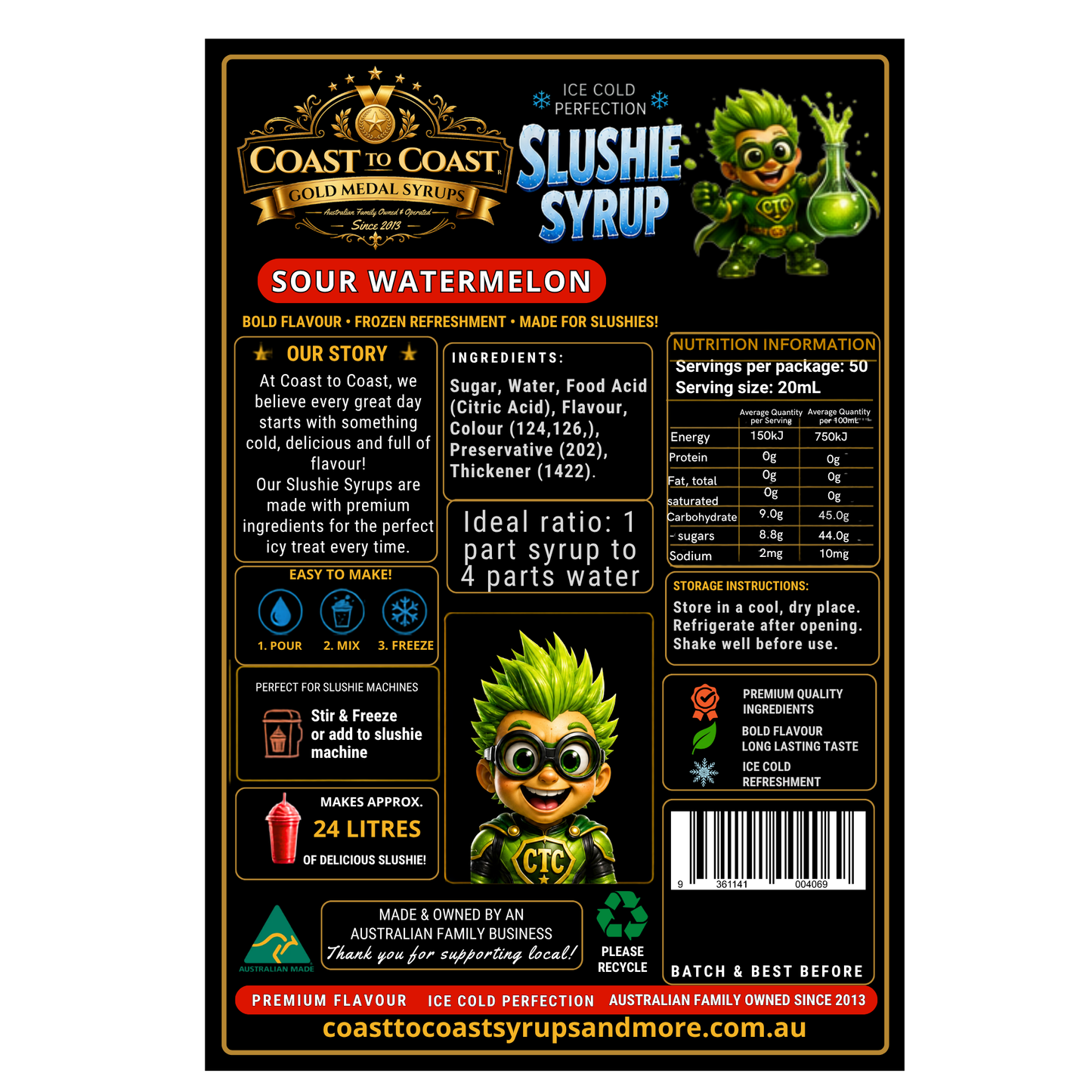 Premium Sour Watermelon Slushie Syrups 4ltr - Coast to Coast Gold Medal Syrups