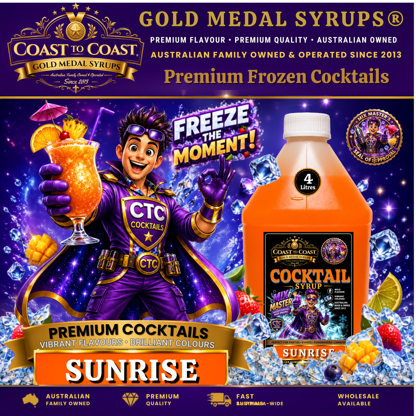 Premium Sunrise Daiquiri Cocktail Syrups 4ltr - Coast to Coast Gold Medal Syrups®