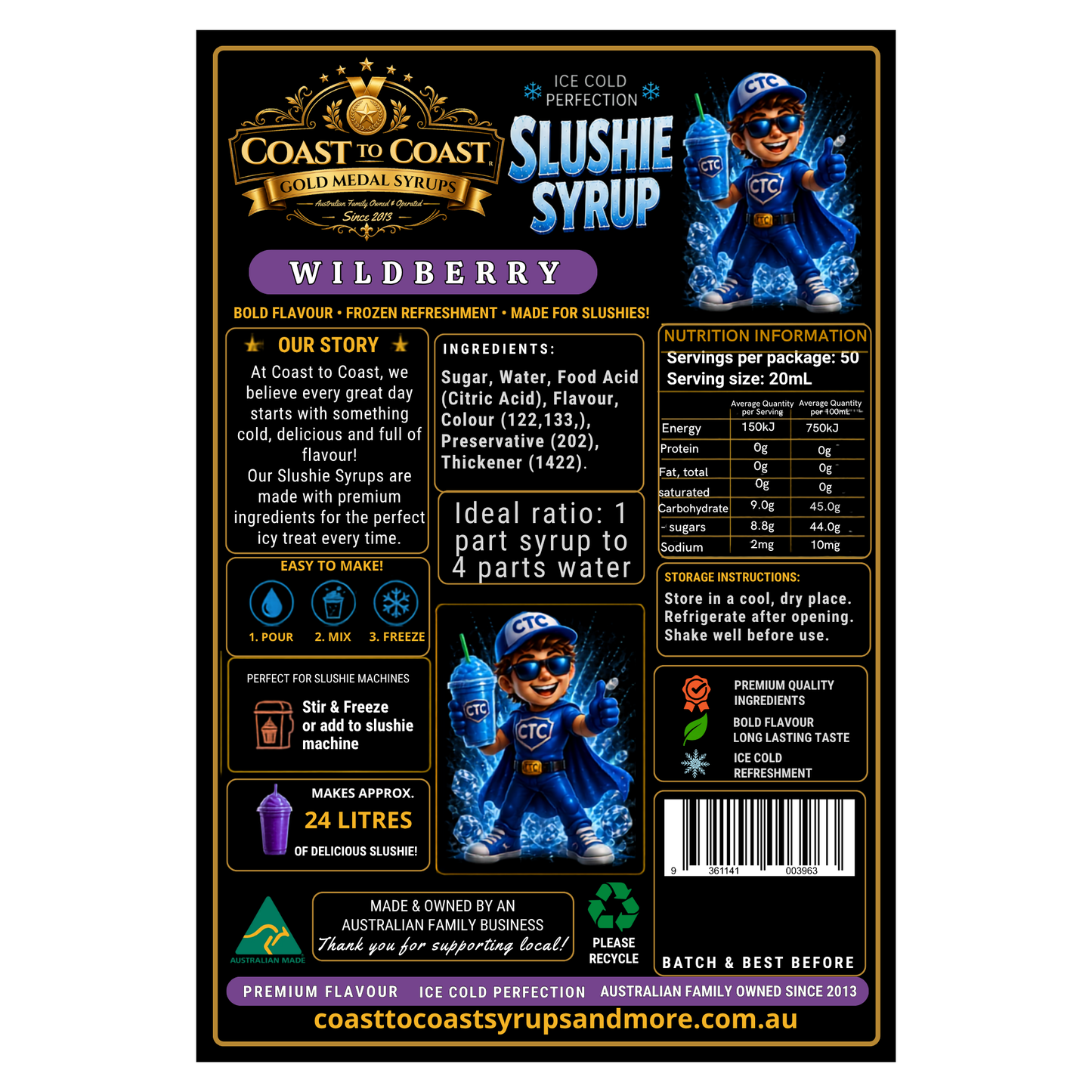 Premium Wildberry Slushie Syrups 4ltr - Coast to Coast Gold Medal Syrups