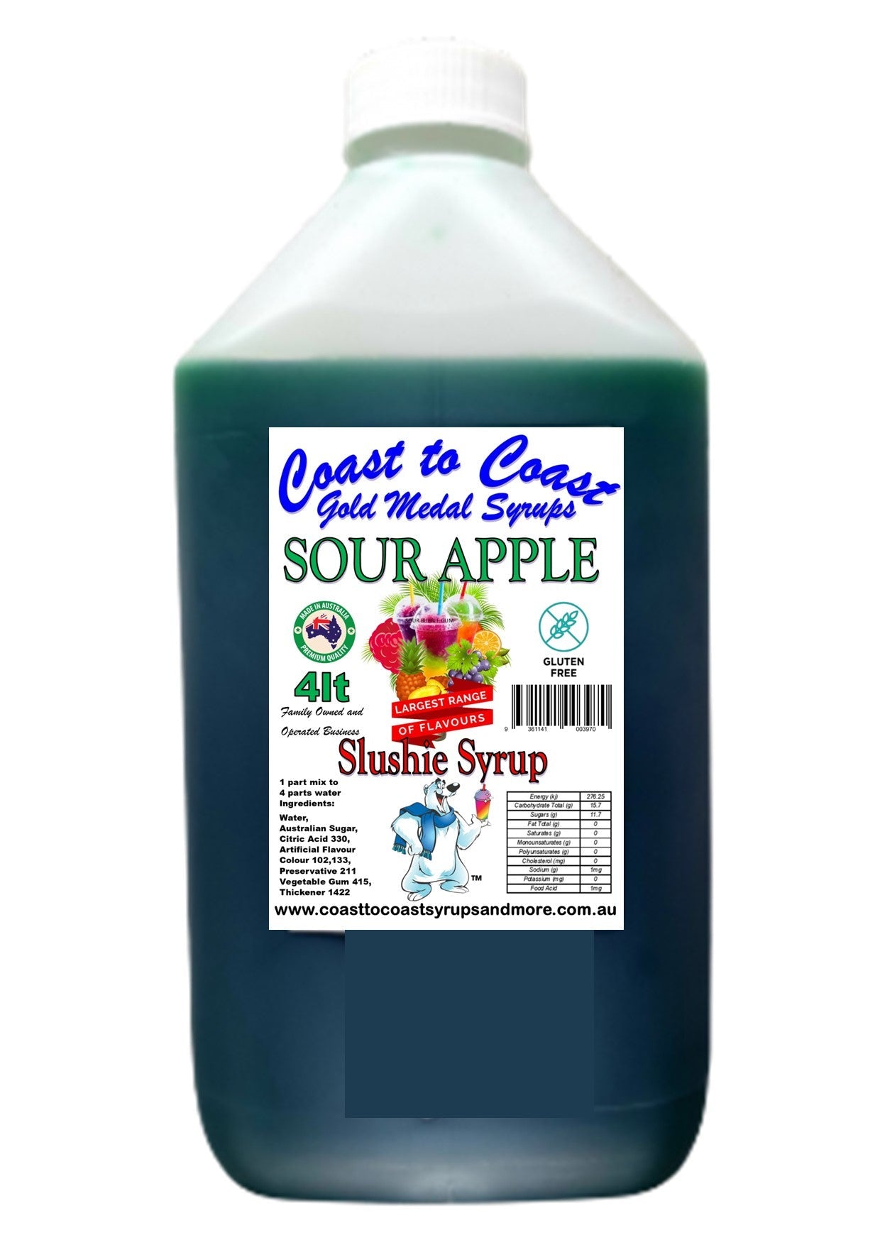 #3s Coast to Coast Gold Medal Syrups®, Sour, 4ltr, Premium Sour Slushie Syrup