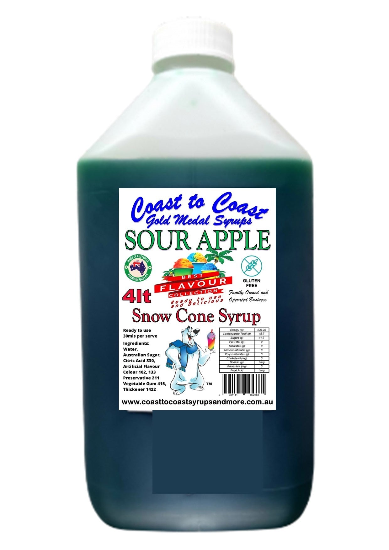 #6, New Sour Range, Coast to Coast Gold Medal Syrups®, 4ltr Sour Flavoured Snow Cone Syrups