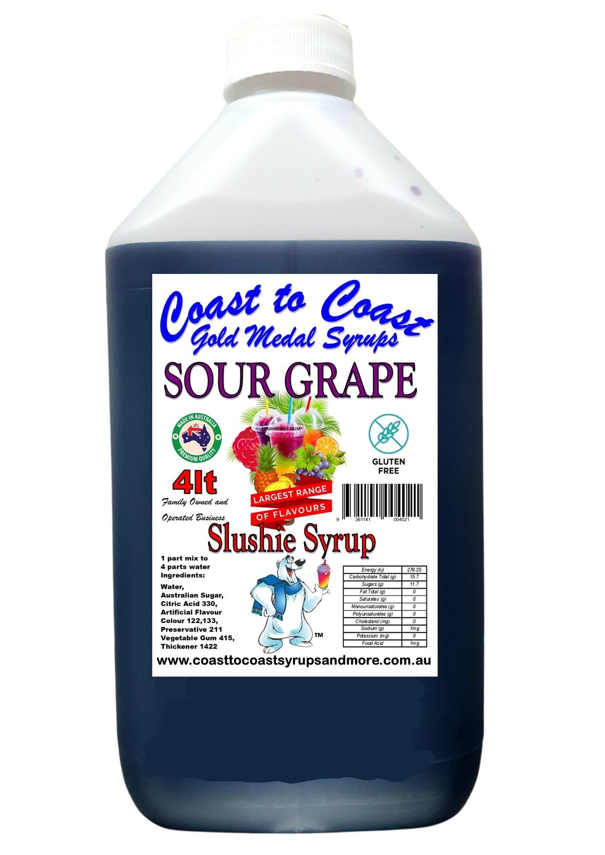 #3s Coast to Coast Gold Medal Syrups®, Sour, 4ltr, Premium Sour Slushie Syrup