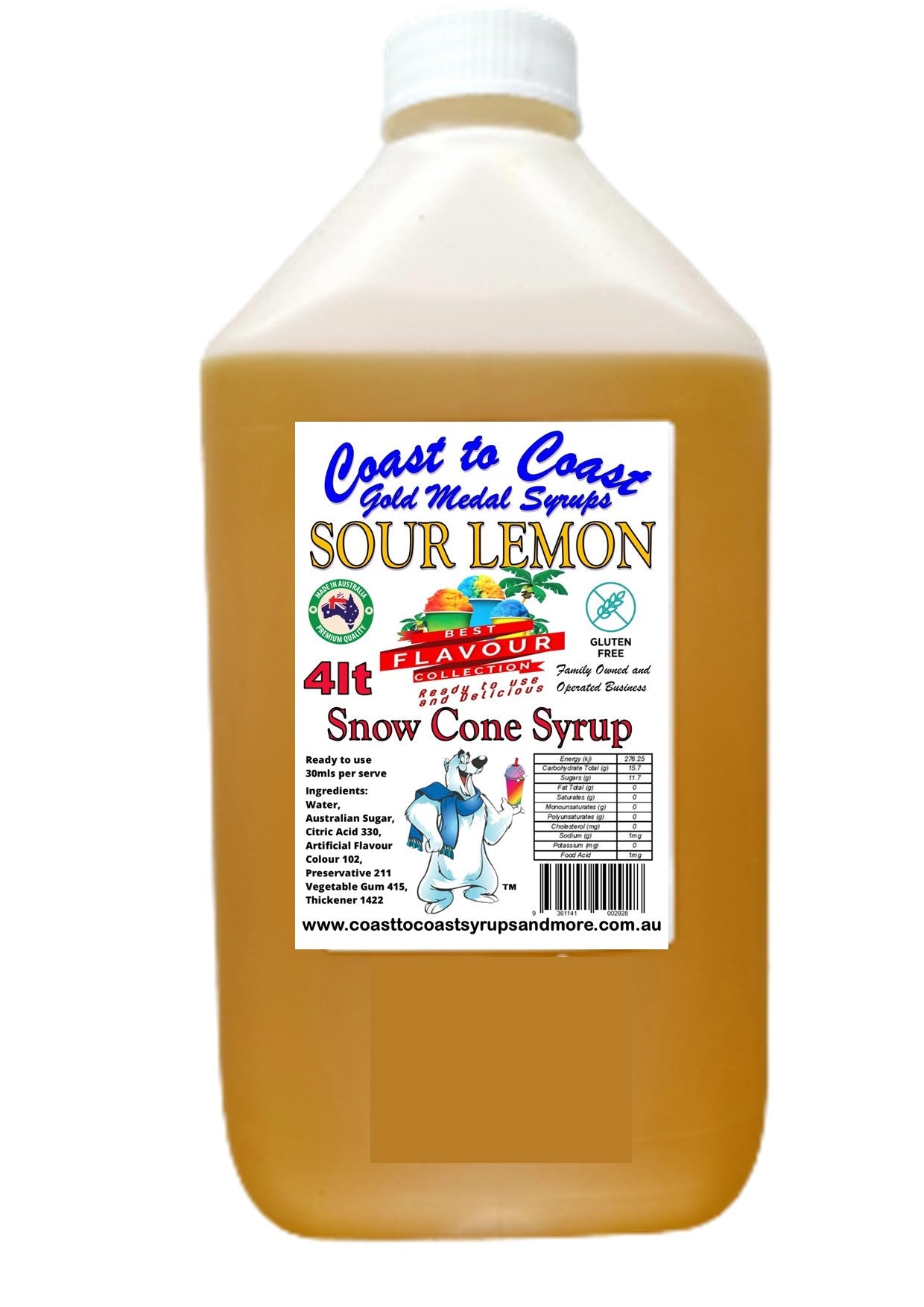 #6, New Sour Range, Coast to Coast Gold Medal Syrups®, 4ltr Sour Flavoured Snow Cone Syrups