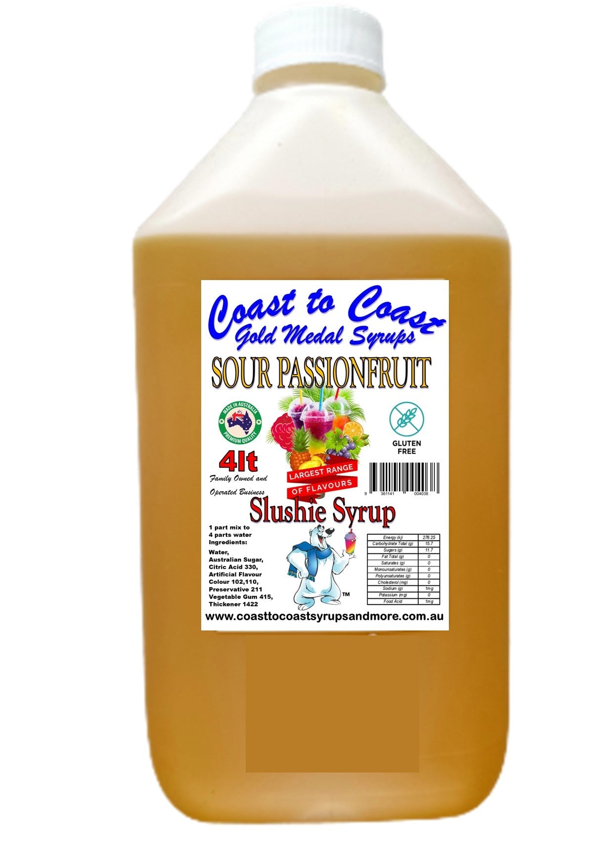 #3s Coast to Coast Gold Medal Syrups®, Sour, 4ltr, Premium Sour Slushie Syrup