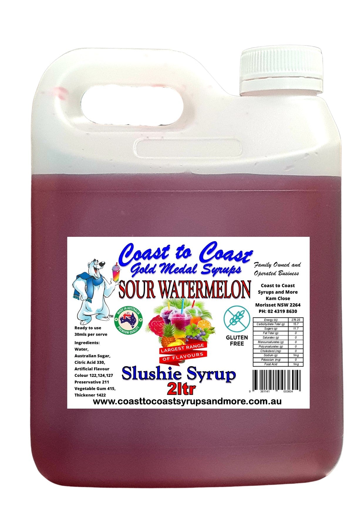 #1s Coast to Coast Gold Medal Syrups®, Sour, 2ltr, Premium Sour Slushie Syrup