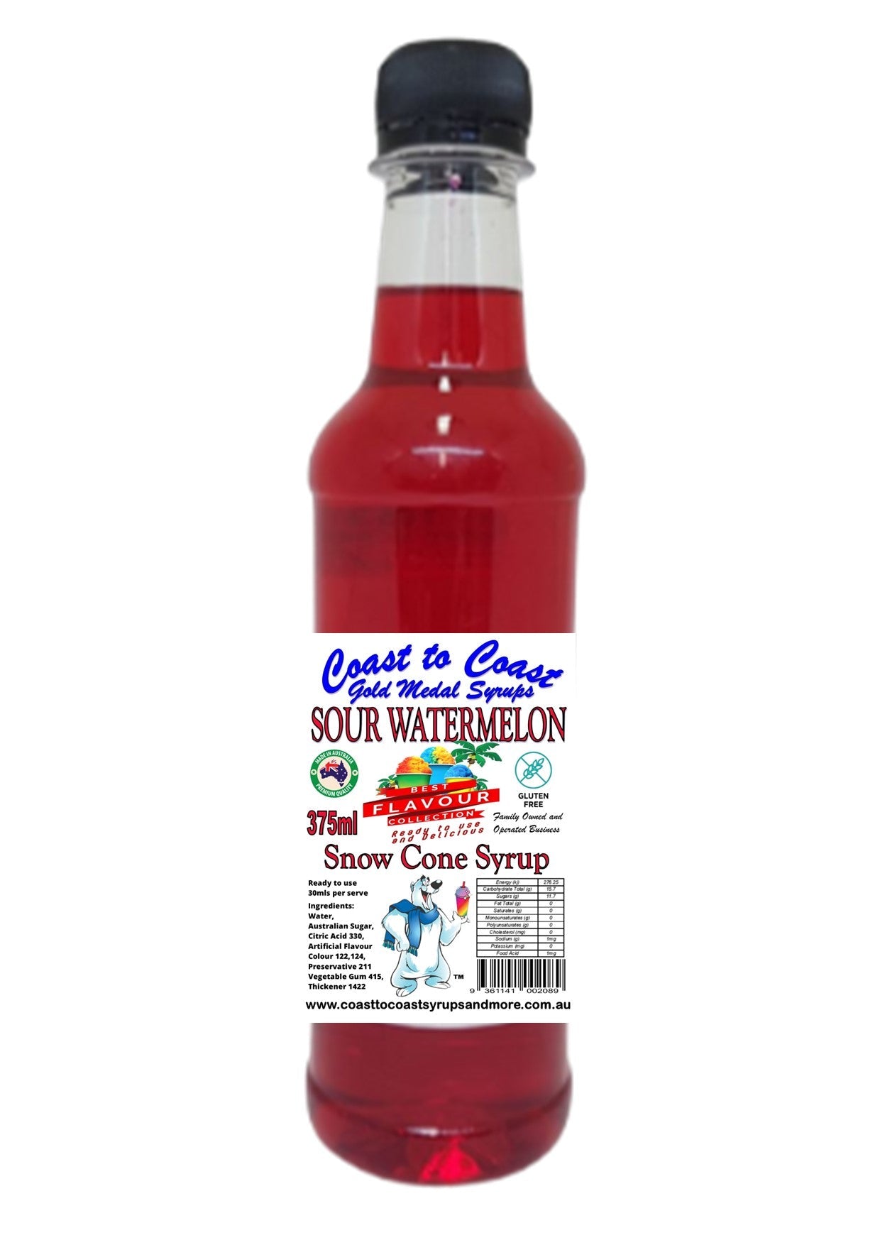 #2 New Sour Range, Coast to Coast Gold Medal Syrups®, 2 x 375ml Premium Sour Snow Cone Syrup